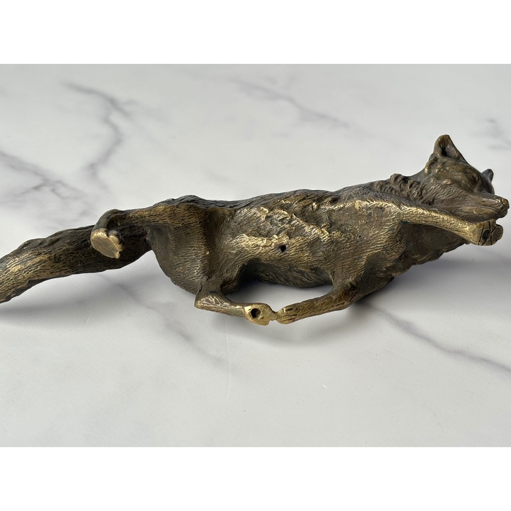 Vintage Brass Fox Figurine Prowling Hunting Animal Statue 6 Inch Patina - Picture 8 of 10